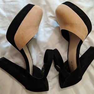 Black and blush block heel